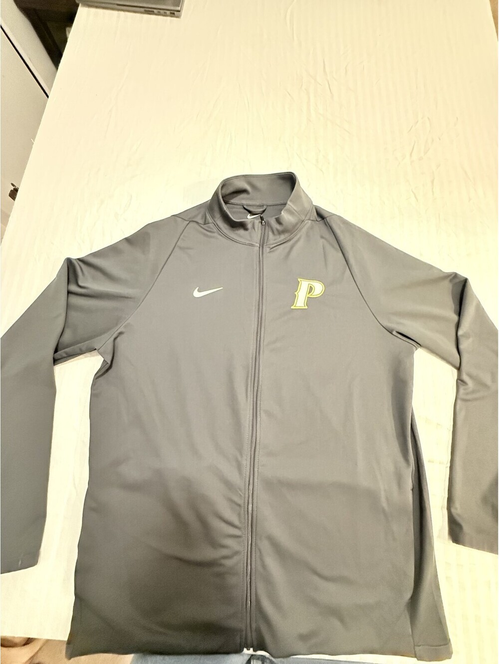 Nike Dri-FIT Full Zip Track Jacket L Gray Gold P Logo Team Warm Up